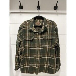 Orvis Mens Flannel Shacket Size XXL Olive Green Heavy Plaid Hiking Outdoors